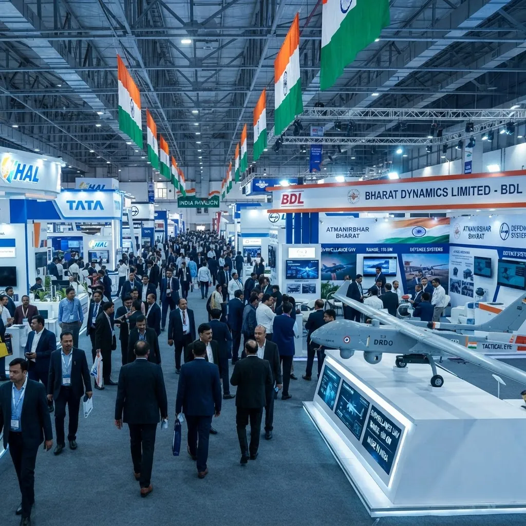 Visitors walking the SecureXpo defence and security expo hall in Coimbatore